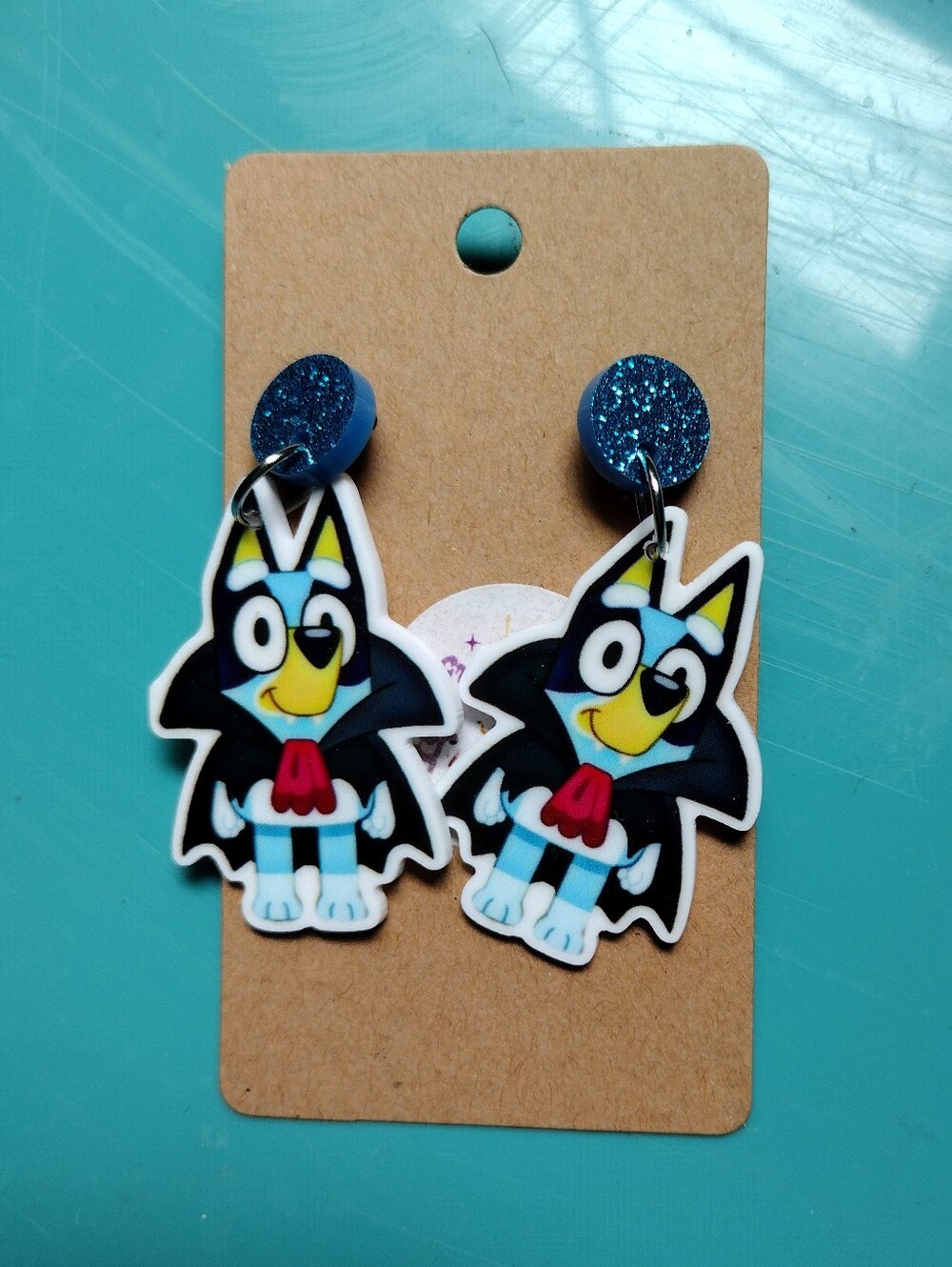 Bluey Vampire Bat Dangle Earrings - Blue & Black